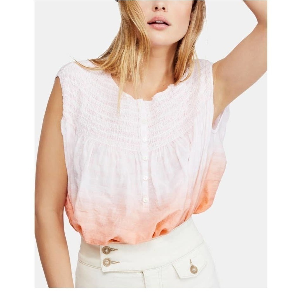 We The Free Coral Ombre Ruffled Sleeveless Top XS